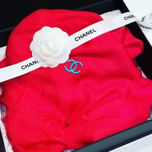 Auth Chanel CC logo stole scarf silk cashmere wrap